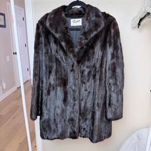 Vintage dark ranch mink fur coat, from the mid-to-late 20th century